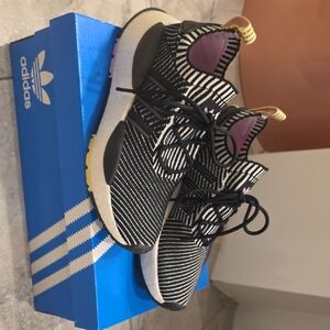 Adidas Women's Black and White Striped Sneakers